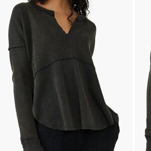 We the Free Free People Monterey Thermal Black Gray T-Shirt Size L
